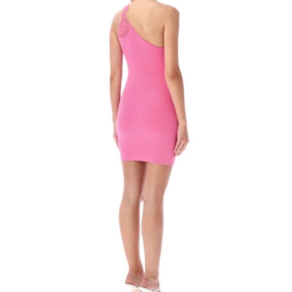 Self Portrait One Shoulder‎ Ribbed Knit Dress Pink Size Medium - Picture 5 of 15